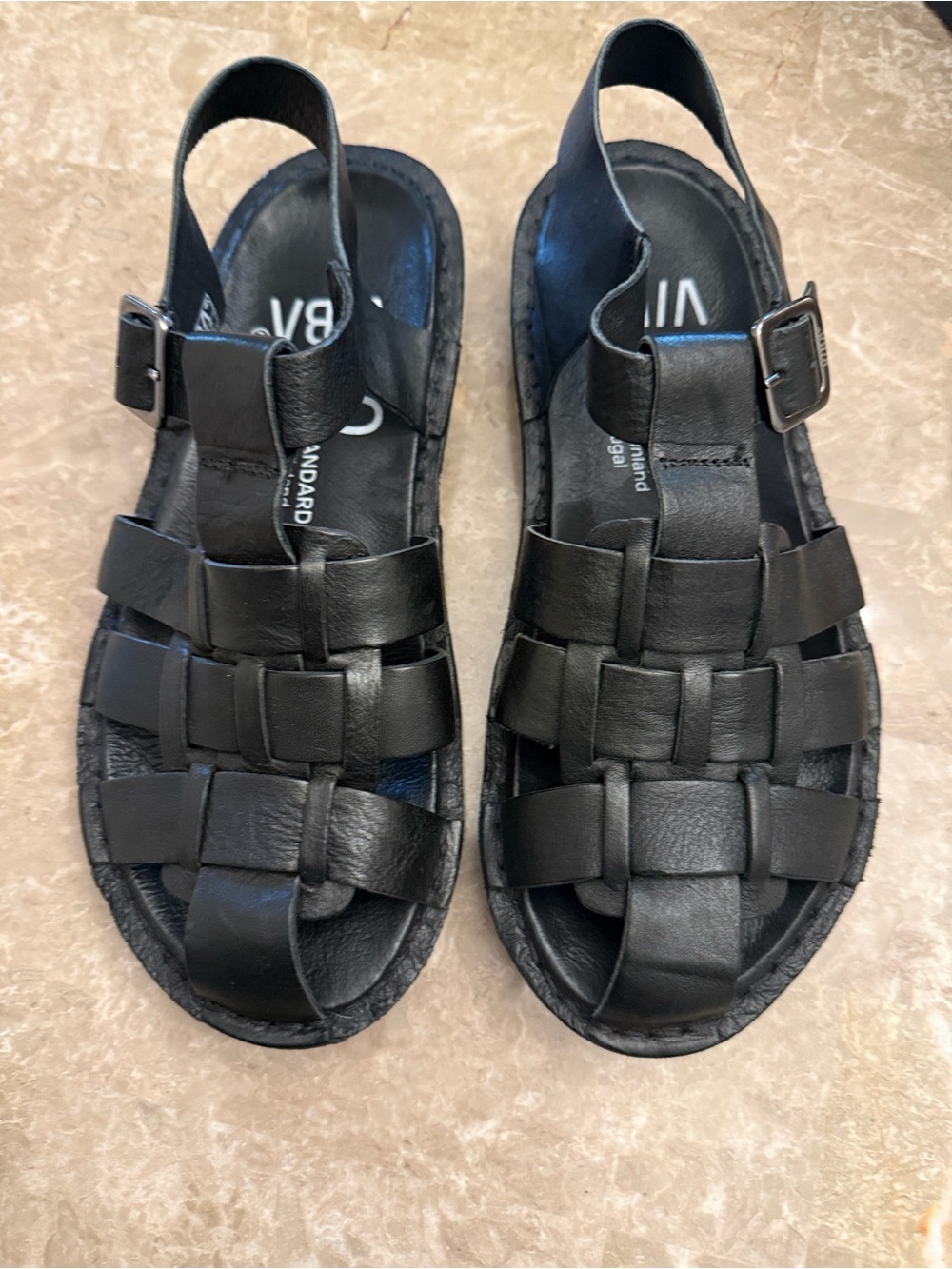 VIBAe Europe size 40 black leather sandals. New in box!!